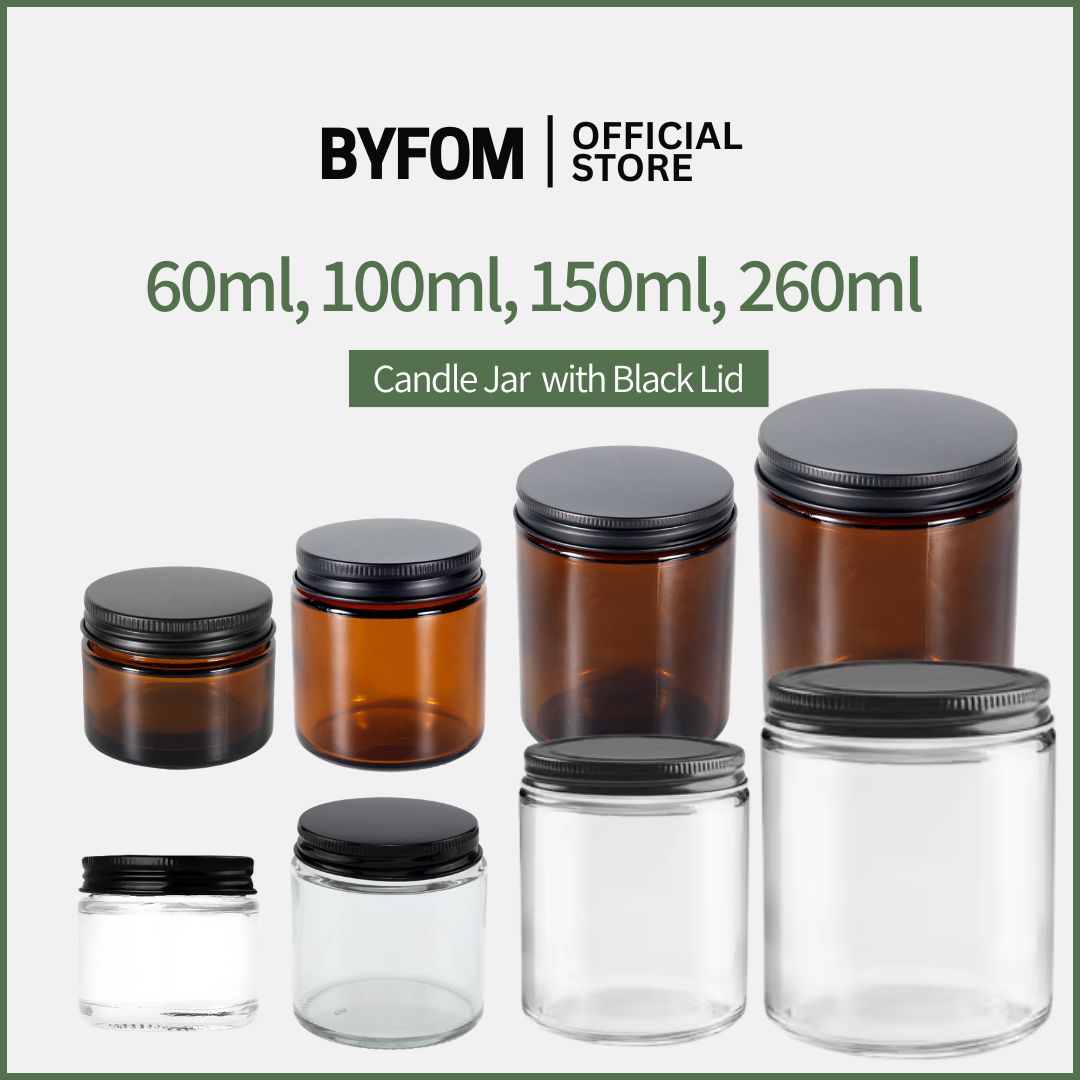 Amber and Clear Transparent Candle Jar with Aluminium Lid 60ml 100ml 150ml 260ml