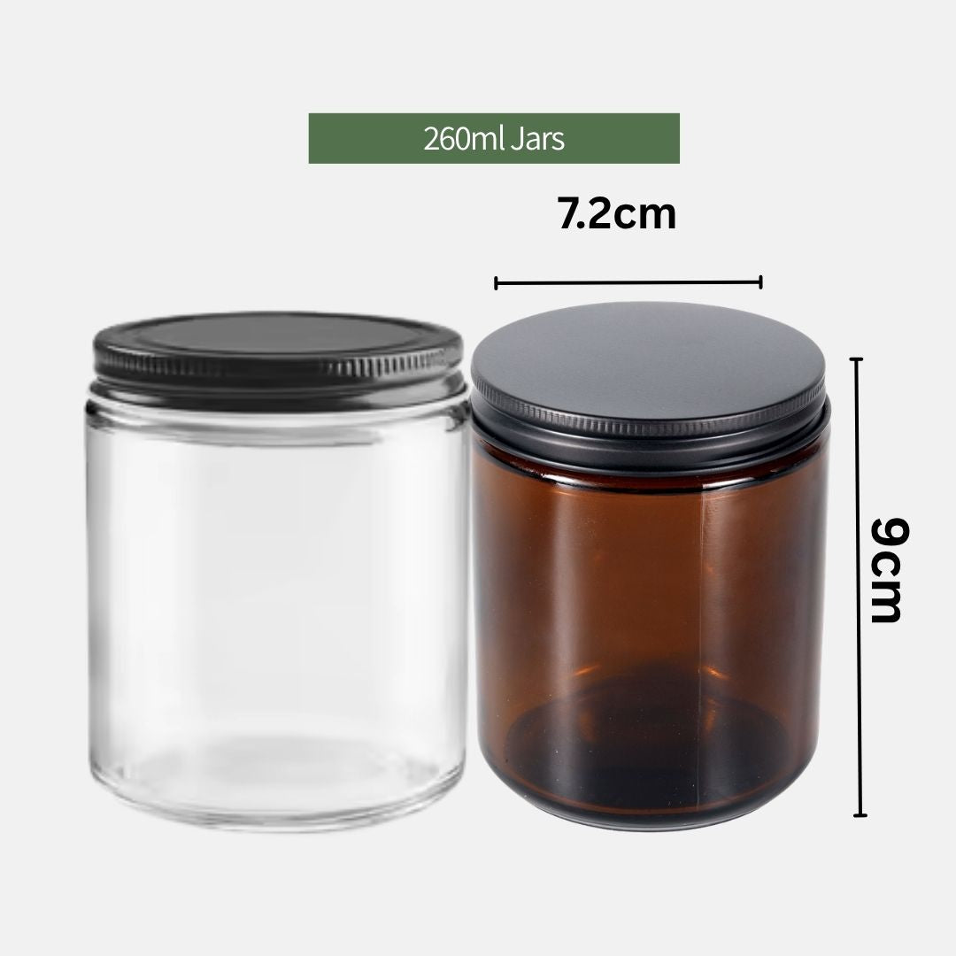 Amber and Clear Transparent Candle Jar with Aluminium Lid 60ml 100ml 150ml 260ml